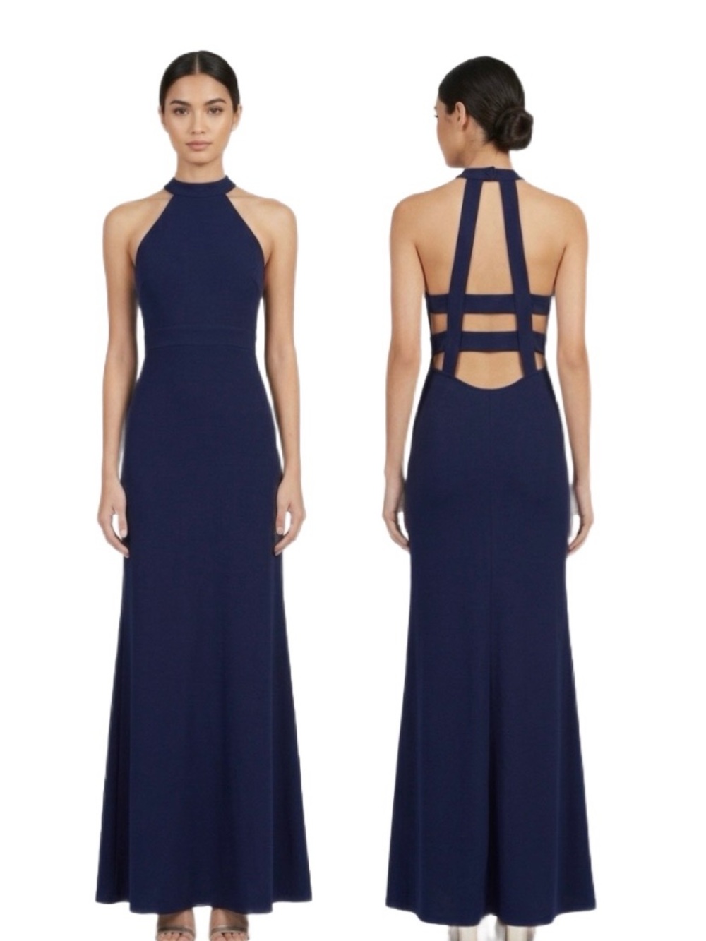 Tobi Elegant Maxi Halter Front & Wide Strap Backless Black Dress Size S
